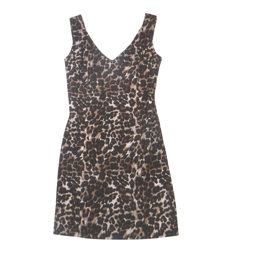 Necessary Objects Leopard Print V-Neck Sheath Mini Dress Small NWT